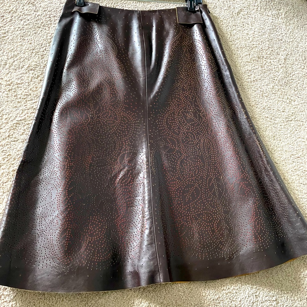 Anne Klein Genuine leather laser cut Brown skirt